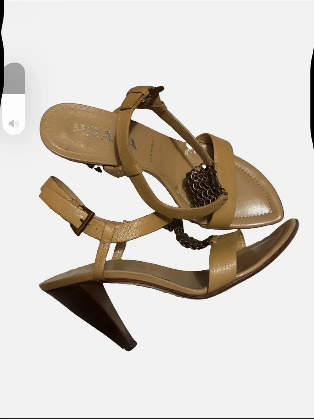 Prada Tan Leather Chain-Detail Heeled Sandals 37